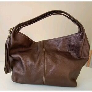 Coldwater Creek Leather Hobo Shoulder Bag Bronze Metallic Tassel Oversized Purse